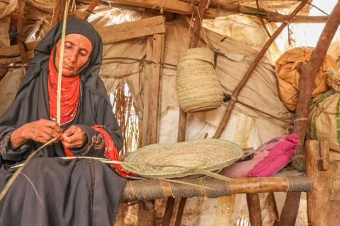 Displaced woman participates in an income generation training in south Ta'iz on Yemen's West Coast. © IOM 2022/Majed Mohammed